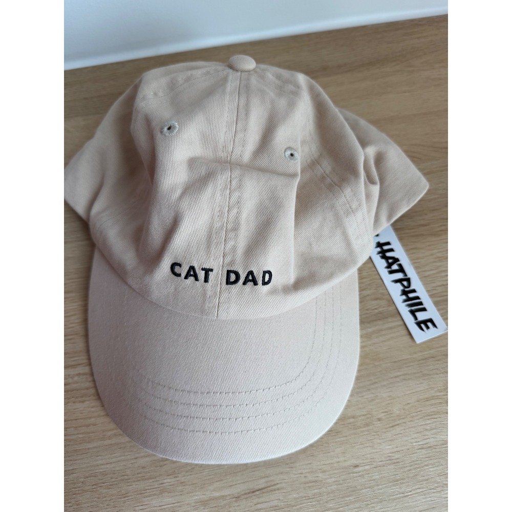 Hatphile Cat Dad Men Beige Embroidered Dad Hat Baseball Cap Minimalist Tan NEW